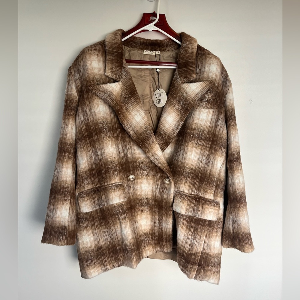 VRG GRL NWT Brown Plaid textured blazer